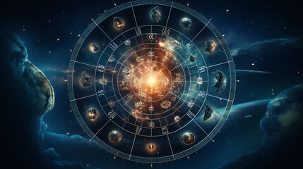 Zodiac signs inside of horoscope circle - obrazy, fototapety, plakaty