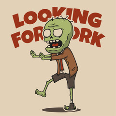 Zombie character, retro cartoon mascot character, office worker