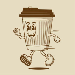coffee cup character, retro cartoon mascot character