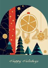 Christmas card with christmas trees, editable vector illustration, A4 size
