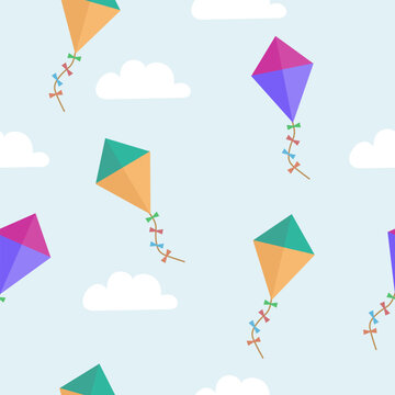 Colourful kite seamless pattern. Fun and cheerful pattern for background, fabric, print, wrapping paper, etc