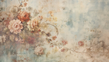 Distressed watercolor floral wallpaper background - obrazy, fototapety, plakaty