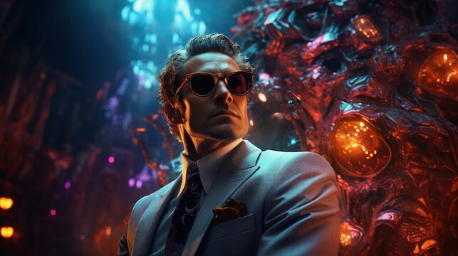 Cybergoth Elegance: Beautiful Business Man in Frogcore Atmosphere
