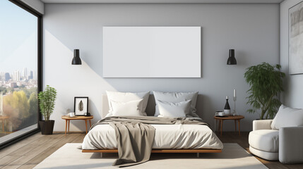 interior of a bedroom with advertising board