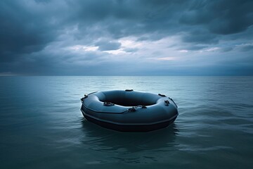 Solitude at Sea - Dinghy Floating on the Calm Ocean Waters