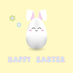 Cute happy Easter egg cartoon character. Happy Easter Card. Easter bunny kawaii egg.