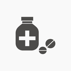 Medical pills bottle icon vector. medication, medicine, pill, drug, capsule, pharmacy, health, treatment, prescription symbol
