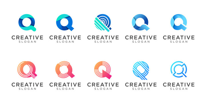 Letter Q logo design for various types of businesses and company. colorful, modern, geometric, luxury letter Q logo set