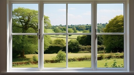 Empty Interior with Window Overlooking Greenery and Landscape generated by AI tool