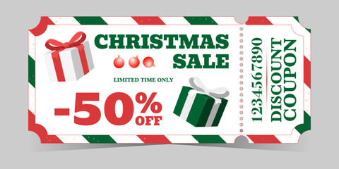 Christmas sale colorful discount voucher with gift boxes