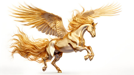 Winged Golden Horse Pegas on a white background	