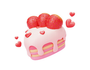 Strawberry cake cute cartoon Sweet food 3d illustration