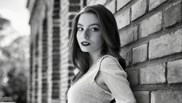 female mannequin leaning against the wall, black and white photo