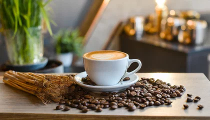 Keuken foto achterwand coffee beans and smoke in cup © Turgut