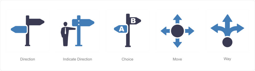 A set of 5 Direction icons as direction, indicate direction, choice