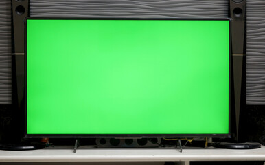 TV Screen with Horizontal Green Screen Mockup.