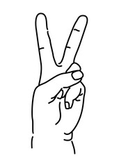  Peace gesture. Victoria gesture. The hand shows two fingers raised up