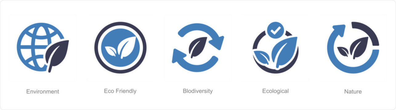 A set of 5 ecology icons as environment, eco friendly, biodiversity