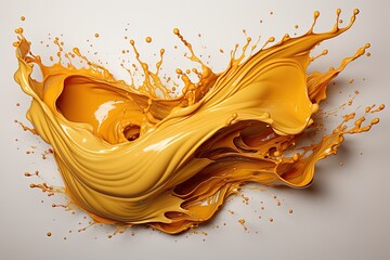 Splash of yellow liquid on light background. - obrazy, fototapety, plakaty