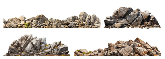 Set of rocky rugged landscape with stones, cut out