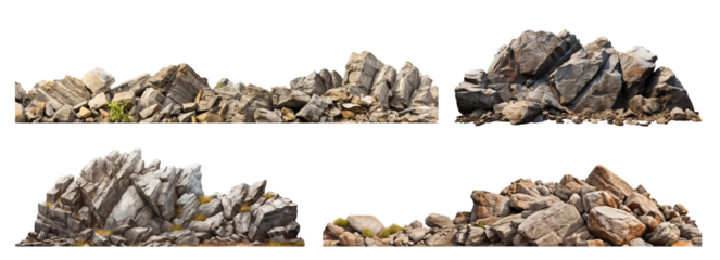 Set of rocky rugged landscape with stones, cut out
