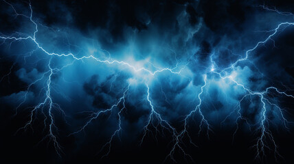 blue fantasy lightning on black background - obrazy, fototapety, plakaty
