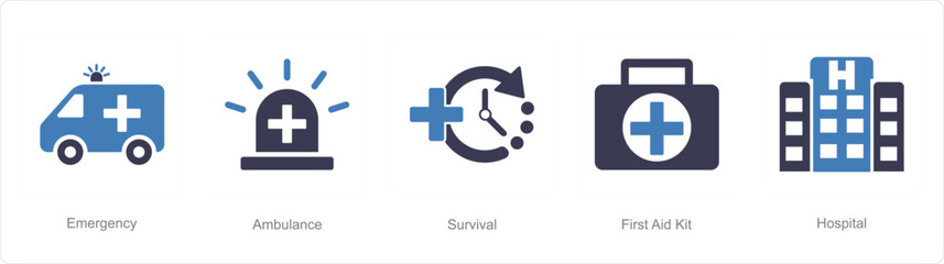 Obraz premium A set of 5 Emergency icons as emergency, ambulance, survival