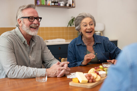 Seniors socialising with friends at home