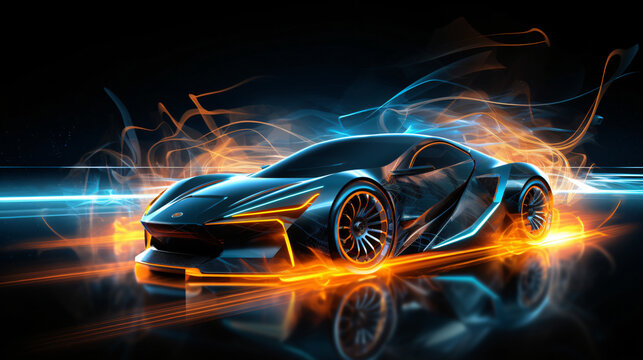 Abstract futuristic speeding sports car