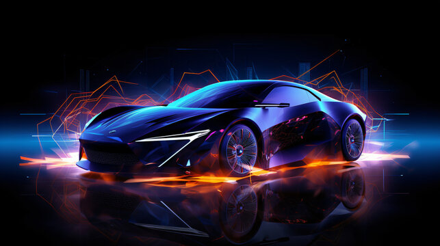 Abstract futuristic speeding sports car