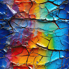 Seamless cracked rainbow glass texture background, ai generative pattern