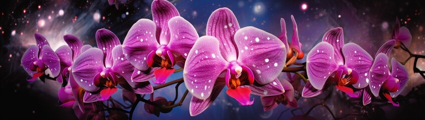 The radiant speckles on an orchid, each a tiny galaxy in a universe contained within the boundaries of its blossoms. - obrazy, fototapety, plakaty