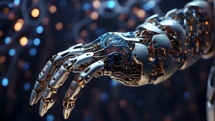 Hand of robot touching on big data network connection background, Science and artificial intelligence technology.