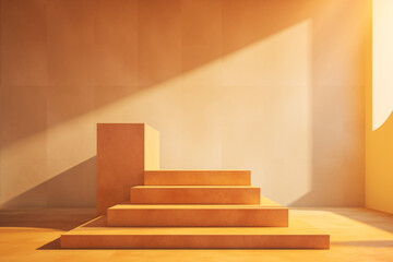 3D Podium Product Display Mockup. Modern Style, Morning Light