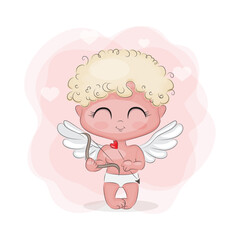 Cute cupid lovers day sticker template sticker print vector illustration