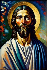 Naklejka premium Photo of Jesus Christ oil painting made with Generative AI
