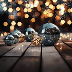 Decorative Christmas Shiny Balls With Bokeh Background, ai generative