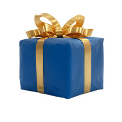 a blue gift wrapped present with a golden ribbon bows isolated against a transparent background - png - image compositing footage - alpha channel - birthday, christmas, x-mas
