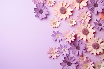 Fototapeta na wymiar Beautiful flowers on lilac background. Greeting card with place for text.