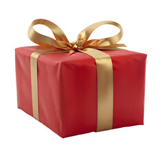a red gift wrapped present with a golden ribbon bows isolated against a transparent background- png - image compositing footage - alpha channel - birthday, christmas, x-mas