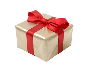 Obraz premium a white gift wrapped present with a red ribbon bows isolated against a transparent background- png - image compositing footage - alpha channel - birthday, christmas, x-mas