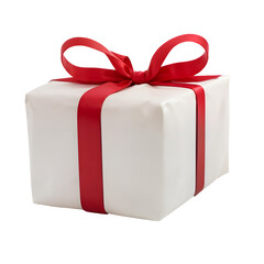 a white gift wrapped present with a red ribbon bows isolated against a transparent background - png - image compositing footage - alpha channel - birthday, christmas, x-mas