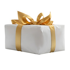 a white gift wrapped present with a golden ribbon bows isolated against a transparent background - png - image compositing footage - alpha channel - birthday, christmas, x-mas