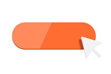 The cursor presses the orange button on transparent background - obrazy, fototapety, plakaty