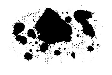 Black and white grunge ink splatter on white background