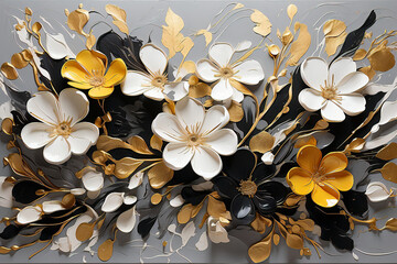 White, Yellow and gold colour flowers in colourful watercolour background illustration