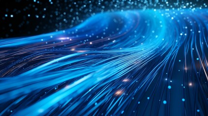 Fototapeta na wymiar Image of radiant blue threads of fiber optic cables.