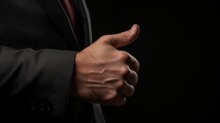 Image of tactile communication of a businessman's finger on a dark background.