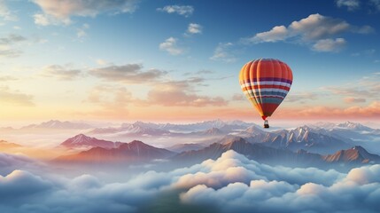 Image of the balloon flying over fluffy clouds.