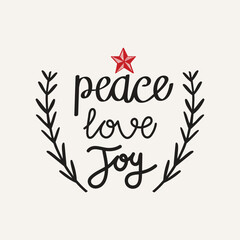 Obraz premium Hand Drawn Peace Love Joy Calligraphy Text Vector Design.